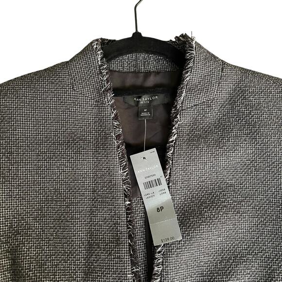 Ann Taylor Loft Women's Petite Gray Tweed Open Front Fringe Blazer Size 8P - Picture 2 of 5